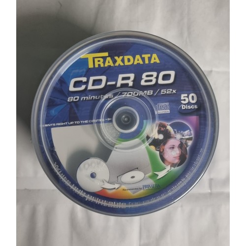 Traxdata Full Face Inkjet Printable White CD-R 52x Blank Discs 700MB CDR 