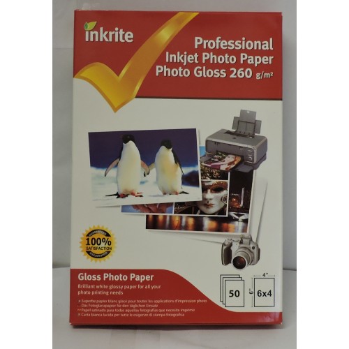 Inkrite 6x4 260gsm Single Sided Gloss Photo Paper 50 Sheet Packs