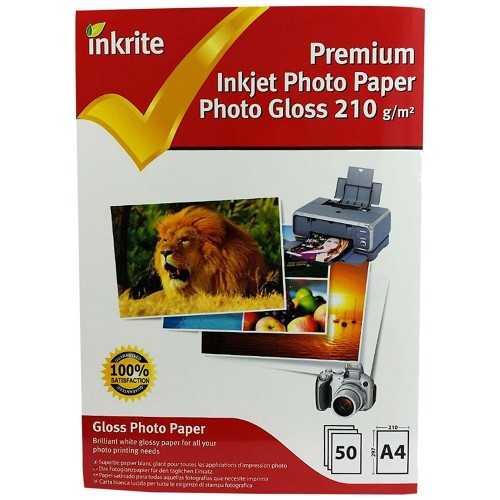Inkrite A4 210gsm Single Sided Gloss Photo Paper - 50 Sheet Packs