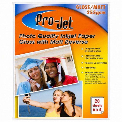 Projet 6x4 255gsm Double Sided Gloss / Matte (Matt) Photo Paper