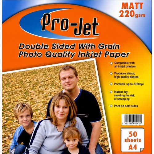 Projet 220gsm A4 Double Sided Matte / Matt Photo Paper with Grain