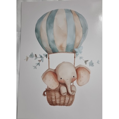 A4 Print Elephant in Hot Air Balloon (nursery39107)