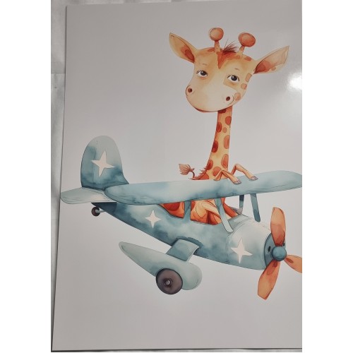 A4 Print Giraffe on a Green Airplane (nursery39106)