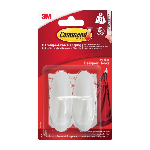 Command™ Medium Designer Hook 17081 White 2 Hooks 4 Medium Strips
