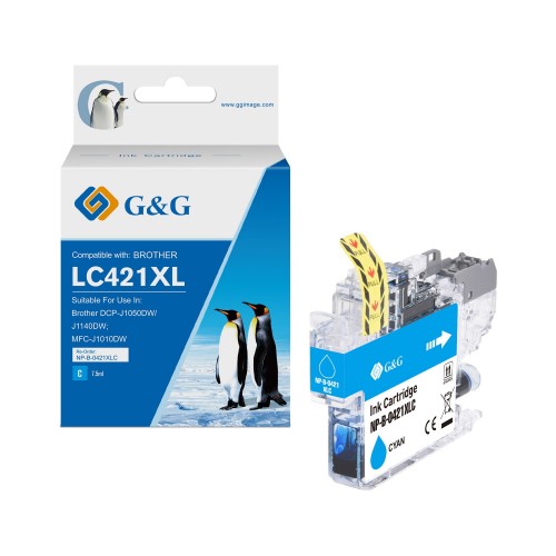 Comp Brother LC421XLC High Capacity Cyan Ink Cartridge 7.5ml Dye Ink 500 Pages