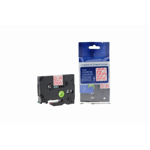 Comp Brother P Touch TZe-132 (YT-132) Labelling Tape Cassette Red on Clear also for TZ-132