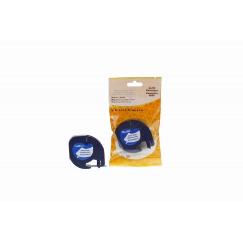 Comp Dymo  91201 Plastic Labelling Tape Cassette Black on White  12mm x 4m LetraTAG