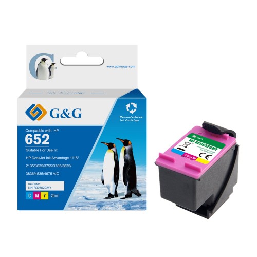 Reman HP G+G 652 Tri-Colour Ink Cartridge F6V24AE - Higher yield than OEM