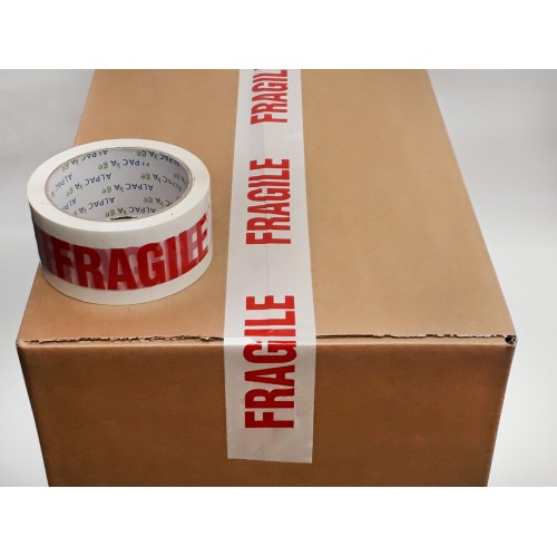 Pk 6 Printed BOPP Tape FRAGILE 48mm  66m  38mu Red/ Wht TFP486638