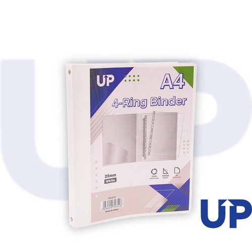 UP A4 Presentation Binder Spine Mechanism 4 Ring 25mm - White (10)