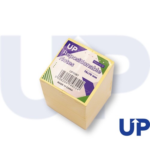 UP Repositionable Notes 76x76mm Yellow (12)