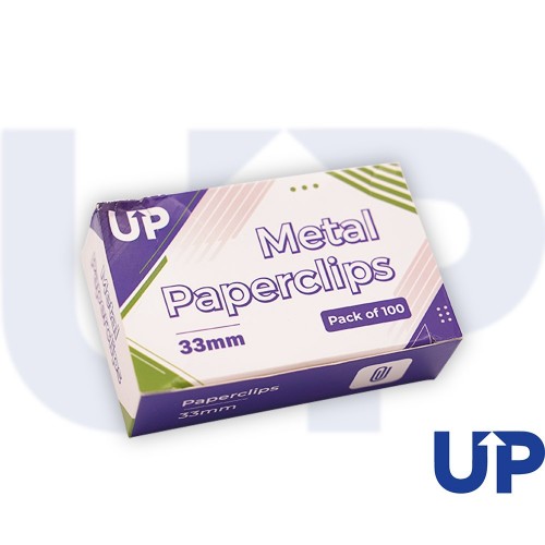 UP Metal Paperclips 33mm rounded 10 x Box of 100