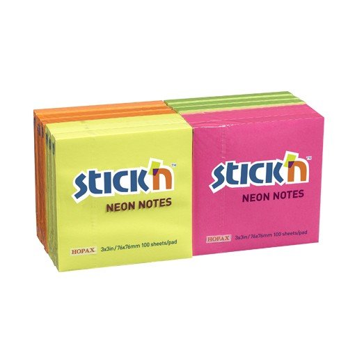 UP Repositionable Notes 76x76mm Neon Assorted Colours (12)