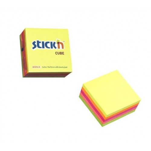 UP Repositionable Notes Cube 76x76mm Neon Assorted Colours (1)