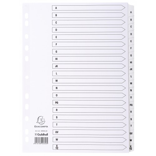 Exacompta Mylar Printed 160 GSM Indices A4 20 Part A to Z Letter Tabs