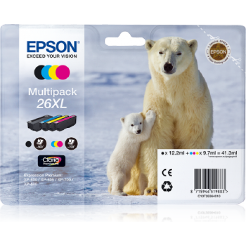 OEM Epson C13T26364010 (26XL) Ink Cartridge Multi Pack BKCMY High Capacity XL 1x500 3x700 12ml 3x10ml Pack=4