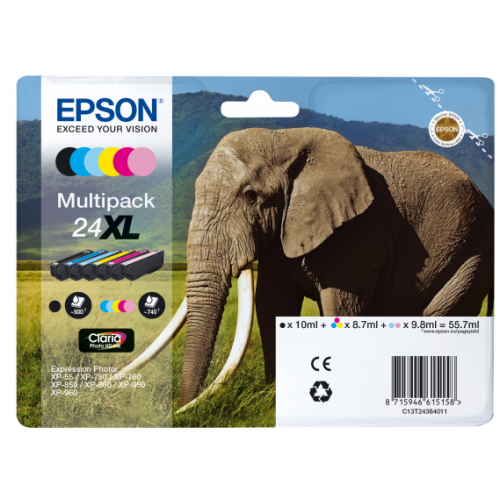 OEM Epson C13T24284011 (24) Ink Cartridge Multi Pack BkCMYLCLM 360 Pages 1x240 Pages + 5x360 Pages 1x5.1ml + 5x4.6ml Pack=6