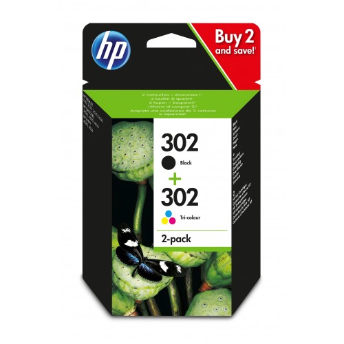 OEM HP 302 Black and Tri-Colour Original Ink Cartridge X4D37AE