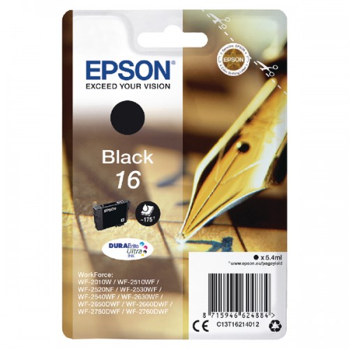 OEM Epson C13T16214012 Durabrite Ultra Ink 16 Series Pen & Crossword Black
