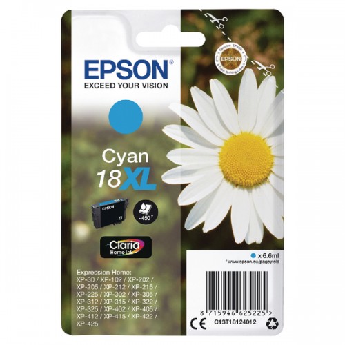 OEM Epson C13T18124012 (18XL) Ink Cartridge Cyan High Capacity 450 Pages 6.6ml