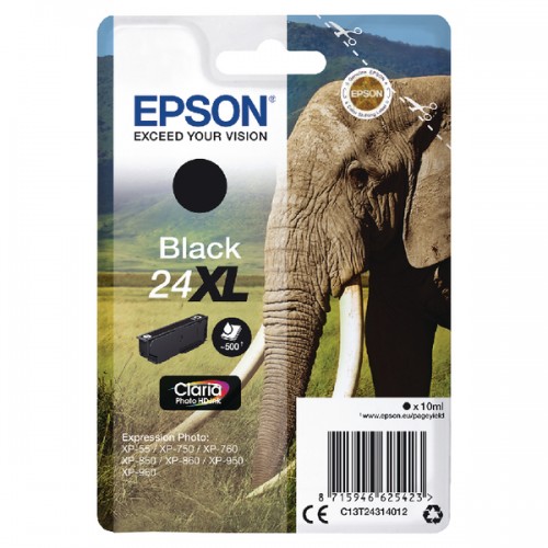 OEM Epson C13T24314012 (24) Ink Cartridge Black High Capacity 500 Pages 10ml