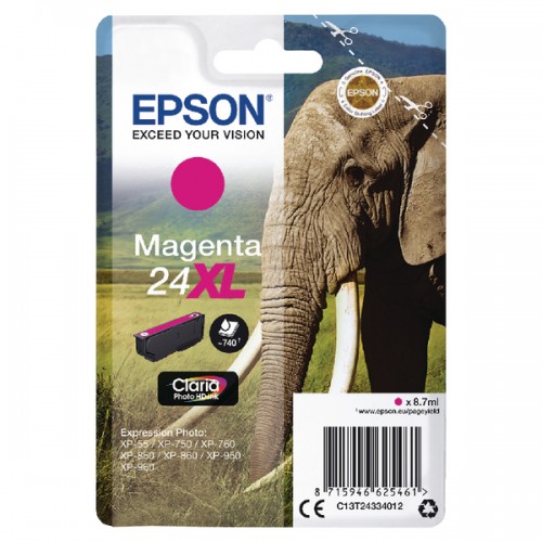 OEM Epson C13T24334012 (24XL) Ink Cartridge Magenta High Capacity 500 Pages 8.7ml