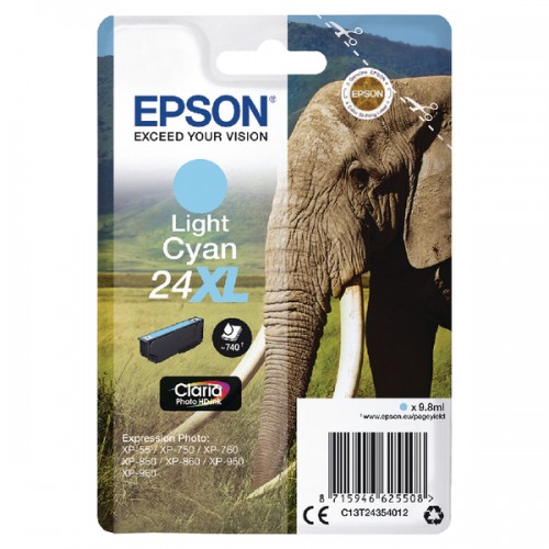 OEM Epson C13T24354012 (24XL) Ink Cartridge Bright Cyan High Capacity 500 Pages 9.8ml