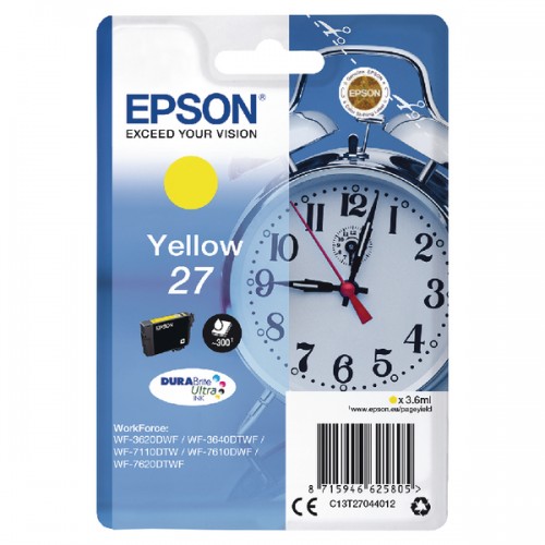 OEM Epson C13T27044012 (27) Ink Cartridge Yellow 300 Pages 3.6ml