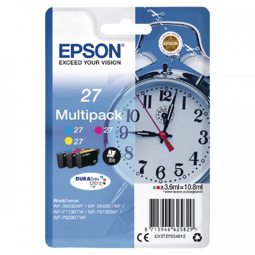 OEM Epson C13T27054012 (27) Ink Cartridge Multi Pack CMY 3x350pg 3x3 6ml