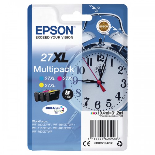 OEM Epson C13T27154012 (27XL) Ink Cartridge Multi Pack CMY High Capacity 3x1.1K Pages 10.4ml