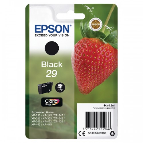 OEM Epson C13T29814012 (29) Ink Cartridge Black 175 Pages 5.3ml