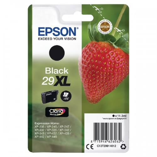 OEM Epson C13T29914012 (29XL) Ink Cartridge Black High Capacity 470 Pages 11.3ml