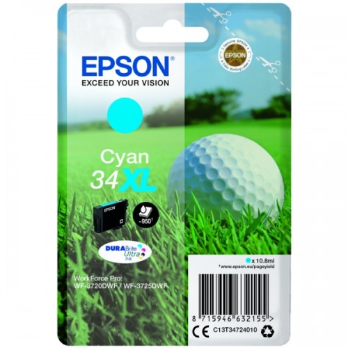 OEM Epson C13T34724010 (34XL) Ink Cartridge Cyan High Capacity 950 Pages 10.8ml