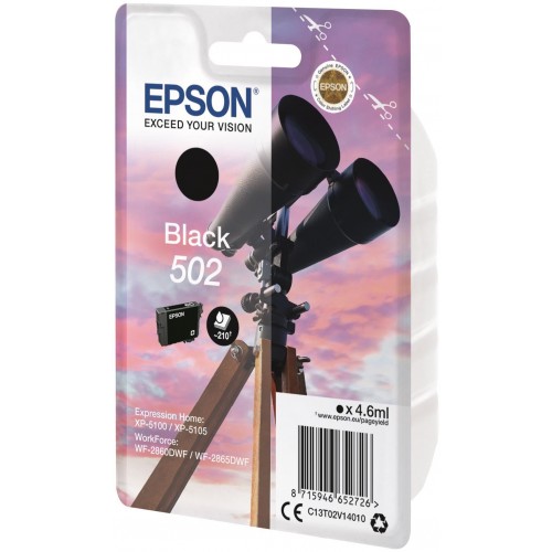 OEM Epson C13T02V14010 (502) Ink Cartridge Black 210 Pages 4.6ml