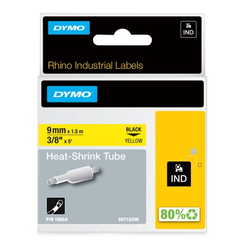 OEM Dymo 18054 (S0718290) Heat Shrink Tubes Black / Yellow 9mm x 1.5m