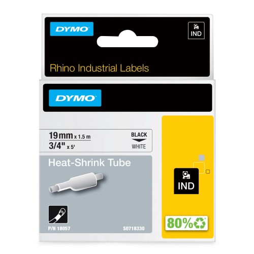 OEM Dymo 18057/S0718330 Heat Shrink Tubes black on white 19mm x 1.5m
