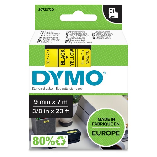 OEM Dymo 40918 (S0720730) DirectLabel-etikettes black on yellow 9mm x 7m for Dymo D1 6-12mm/19mm/24mm/9-12mm/9-19mm