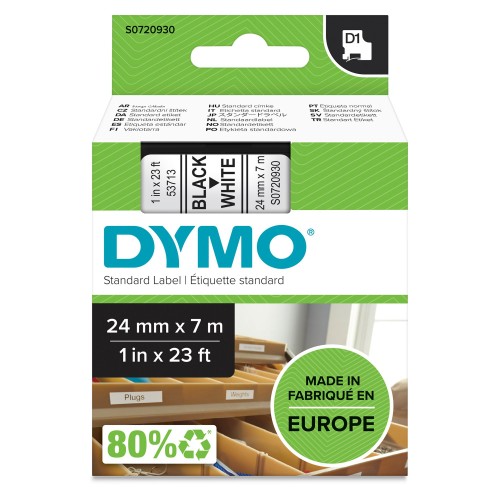 OEM DYMO 53713 (S0720930) D1 Label Tape Black on White 24mm x 7m